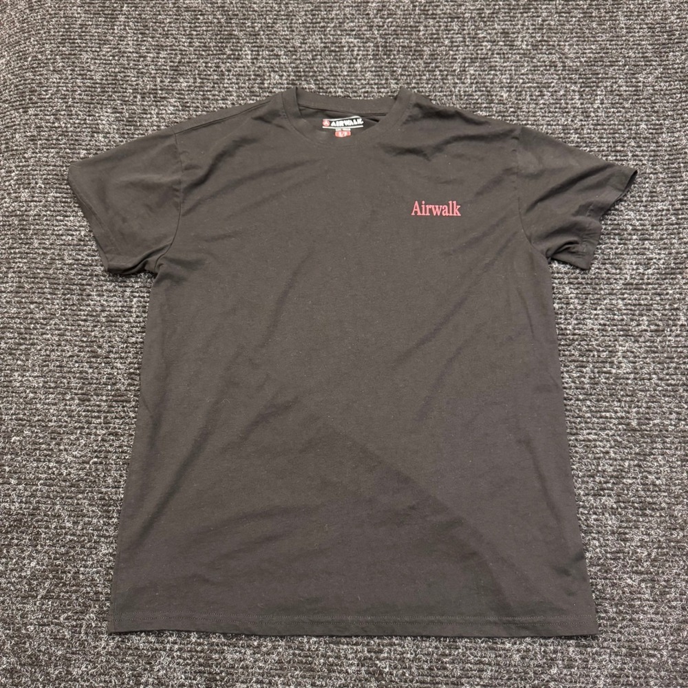 Airwalk Mens Small Black T-Shirt Pink Chest Logo Skate Short Sleeve Tee
